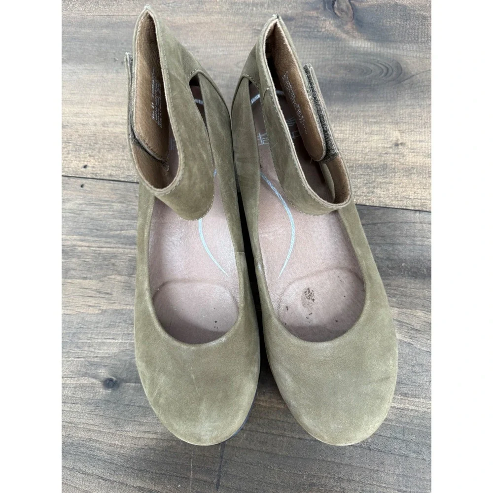Dansko Olive Green Lulu Ankle Strap Wedge Clogs Leather Shoes Mary Jane 41